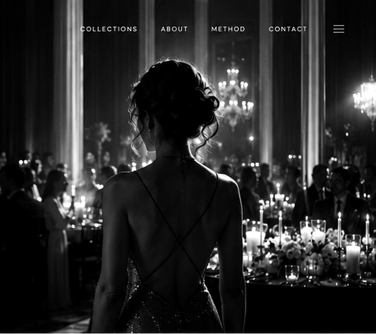 Escena cinematográfica de una celebración en blanco y negro